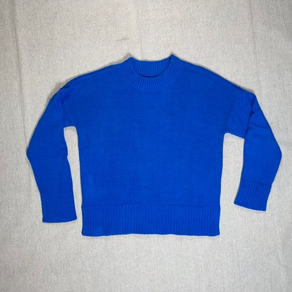 Sonoma Royal Blue Crewneck Sweater with Split Sleeves & Hem - Small - Picture 1 of 8